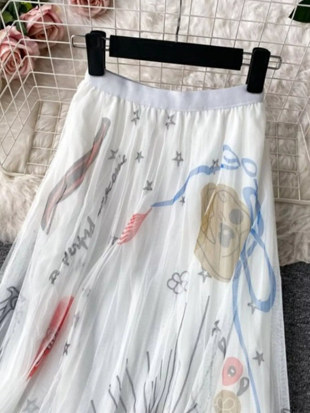 Printed tulle midi skirt back detail