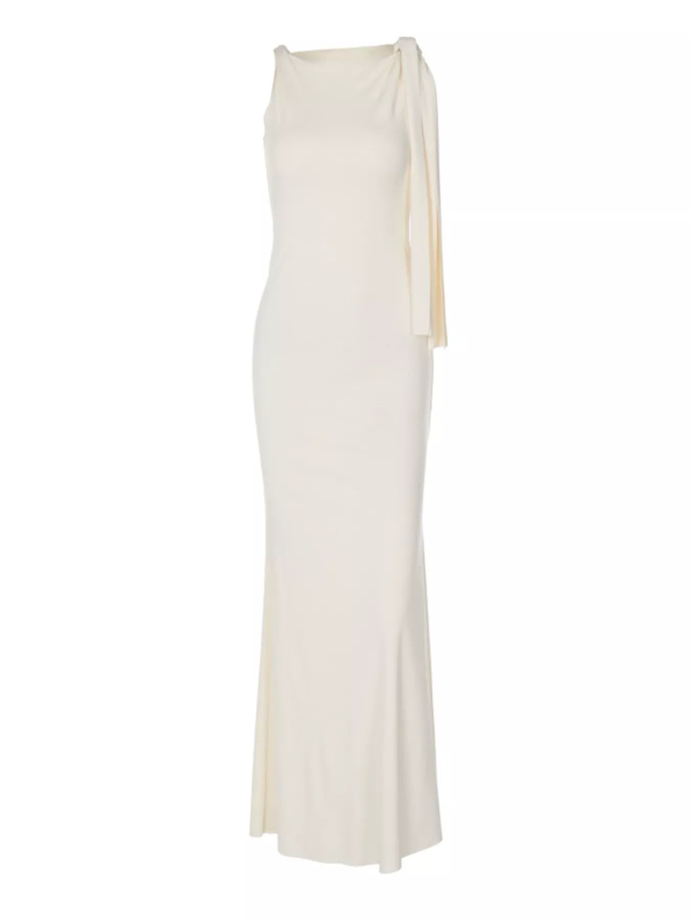 Sleeveless draped dress side view