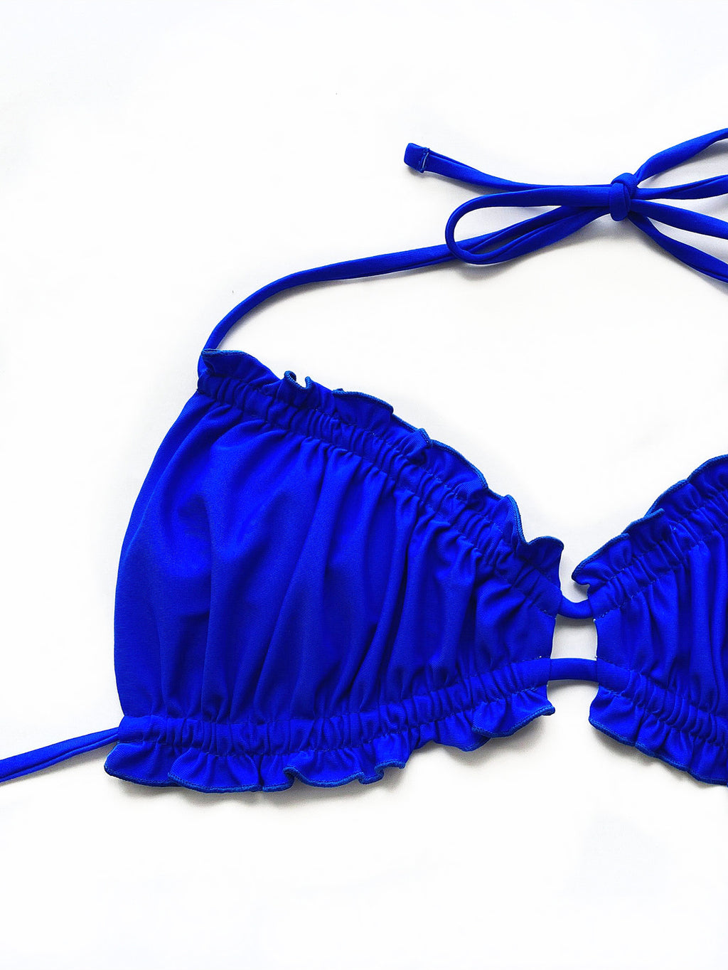 Frill trim halter bikini set in black