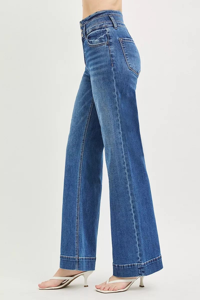 RISEN dark wash wide leg jeans back view