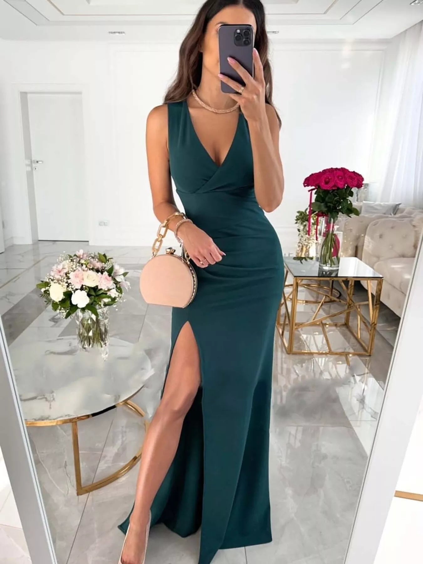 High slit maxi dress side view