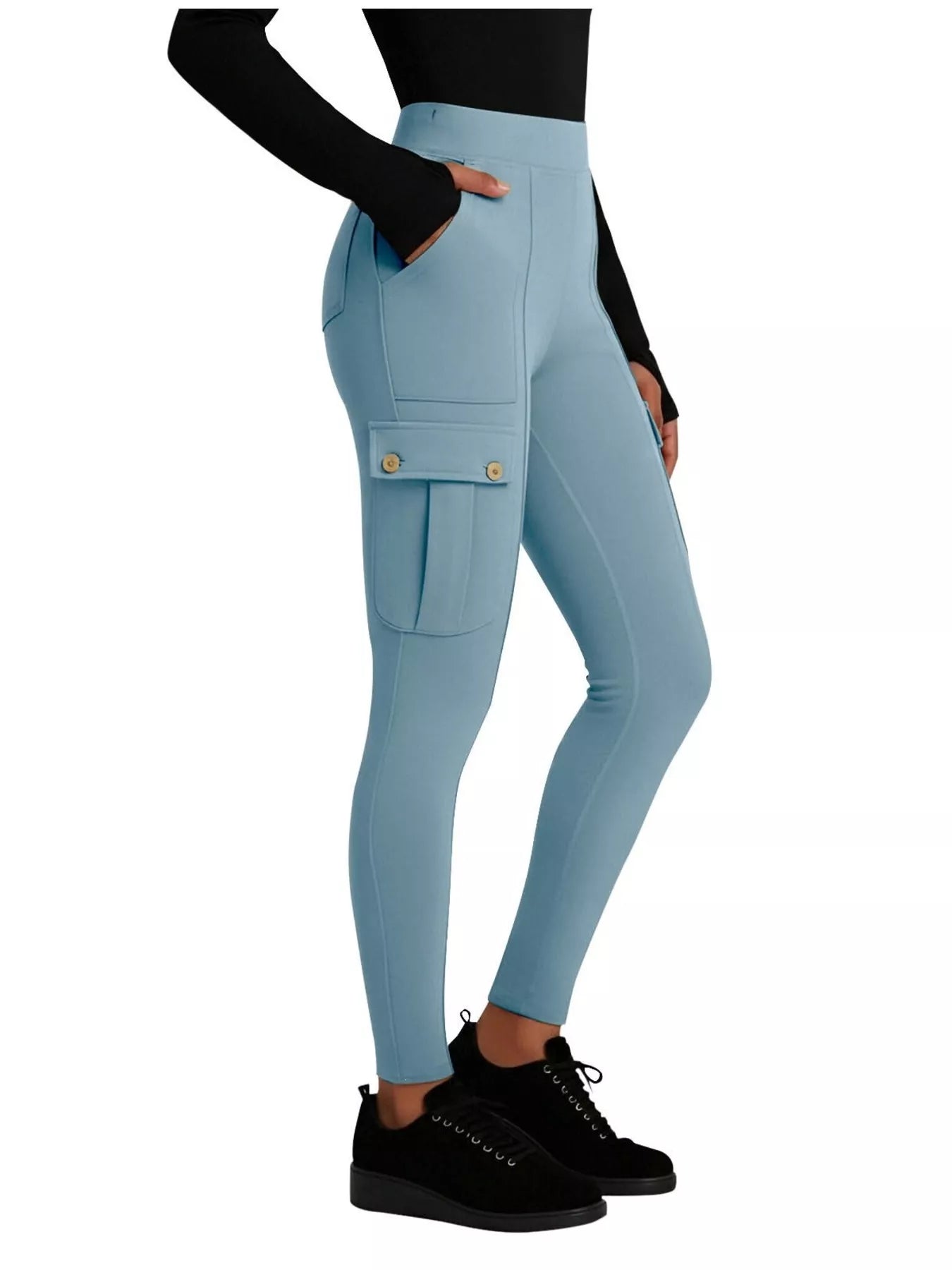 High waist active pants front view on model