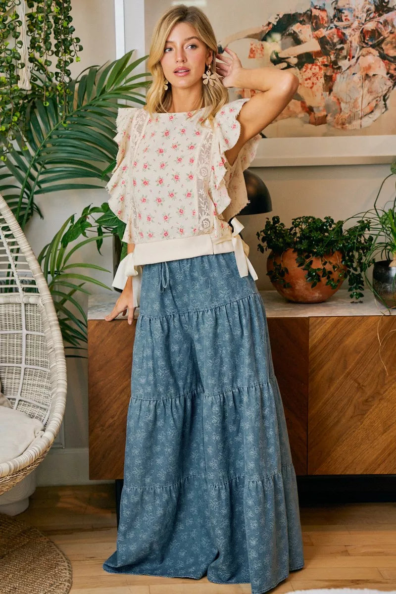 Floral print top styled outfit shot