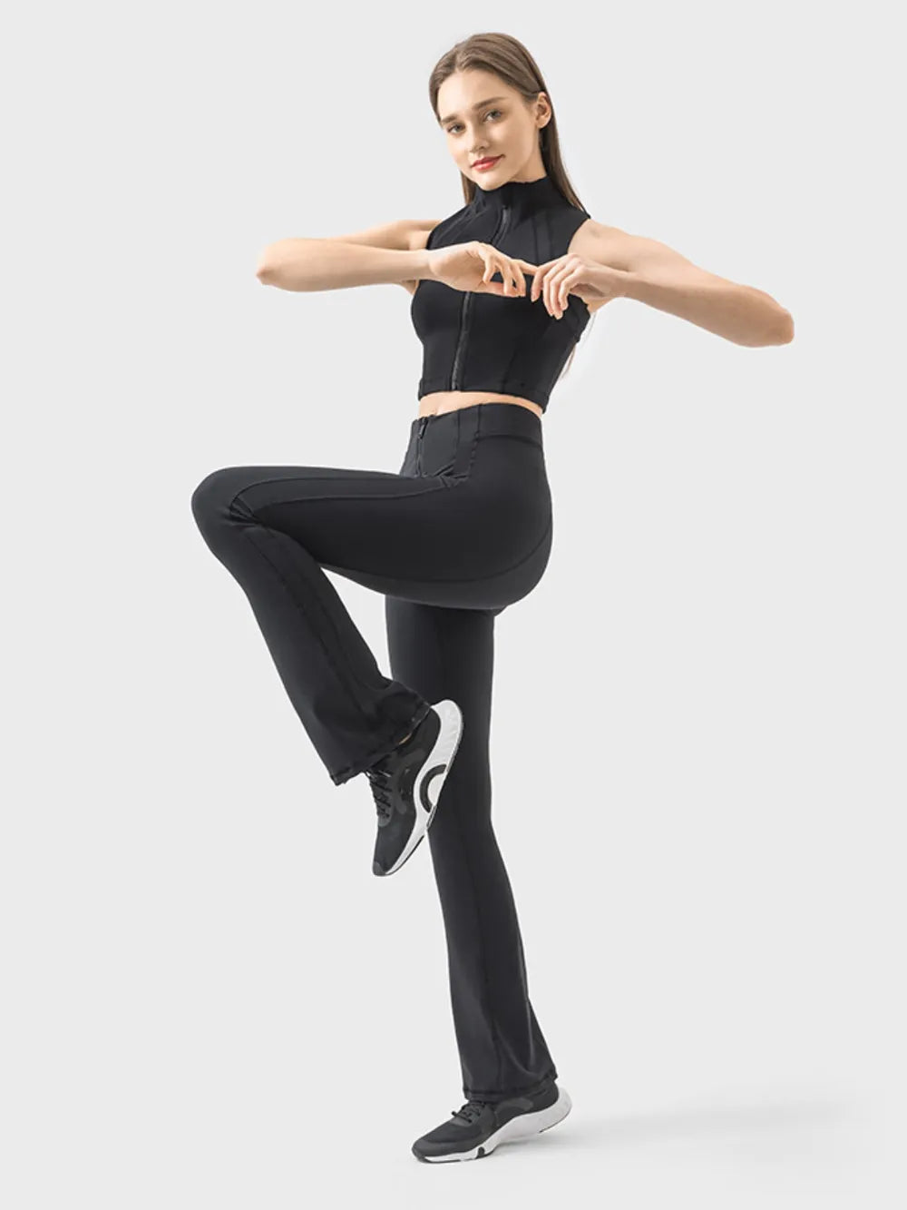 High waisted active pants back view showing fit