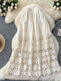 Apricot lace tiered elastic waist skirt front view