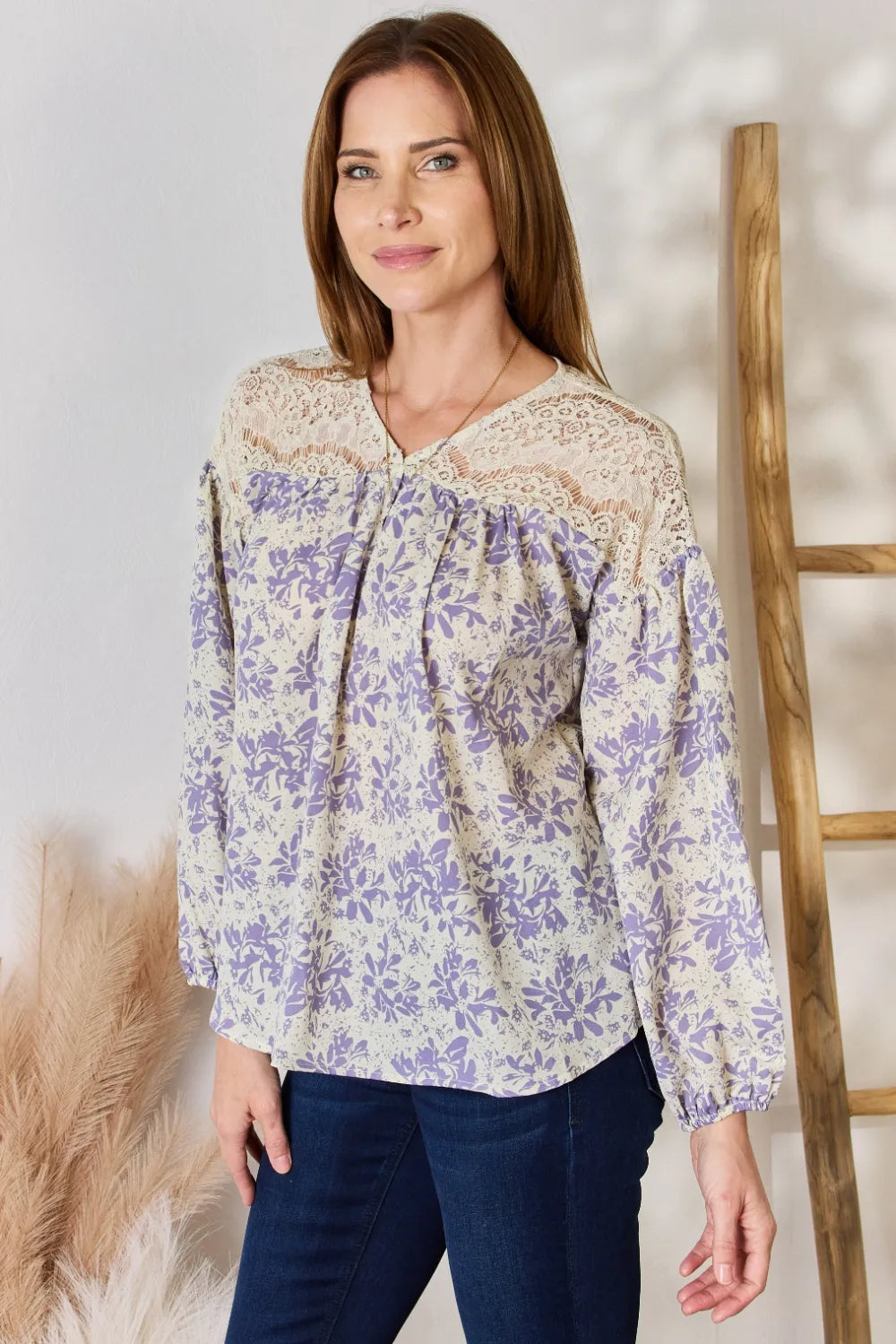 Lace printed blouse side view