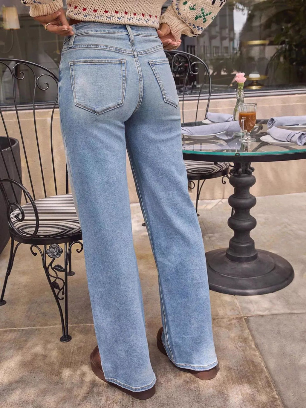 Washed wide leg jeans side view