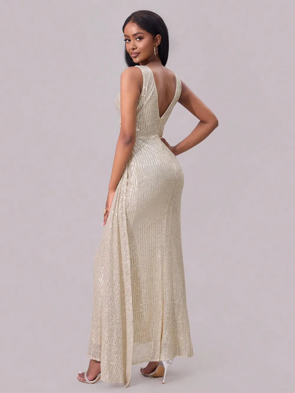 Sequin surplice maxi dress on model full length