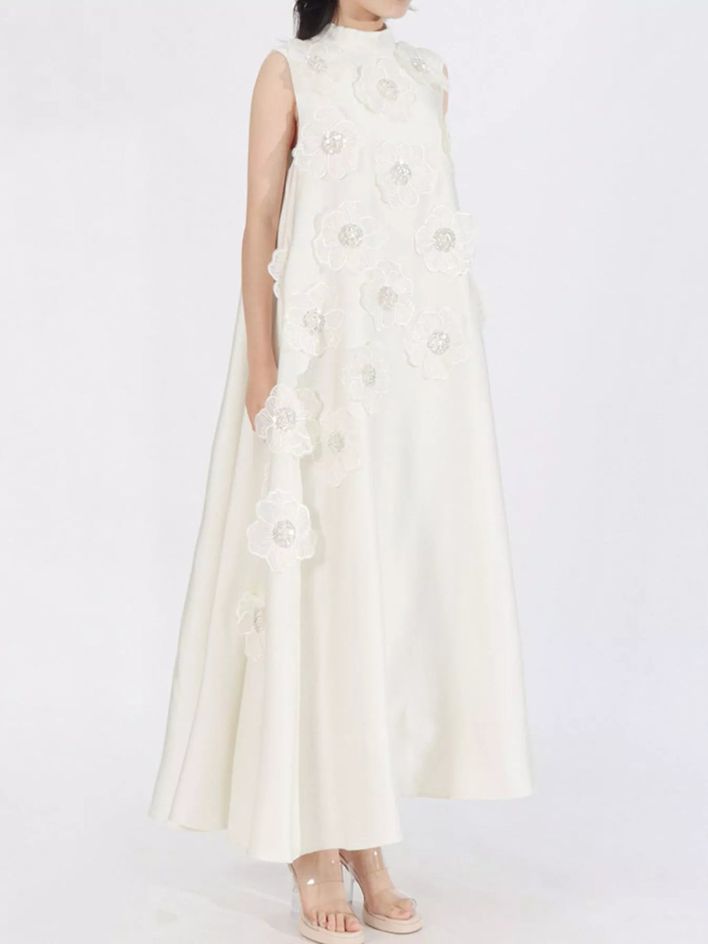 Floral maxi dress in black front view