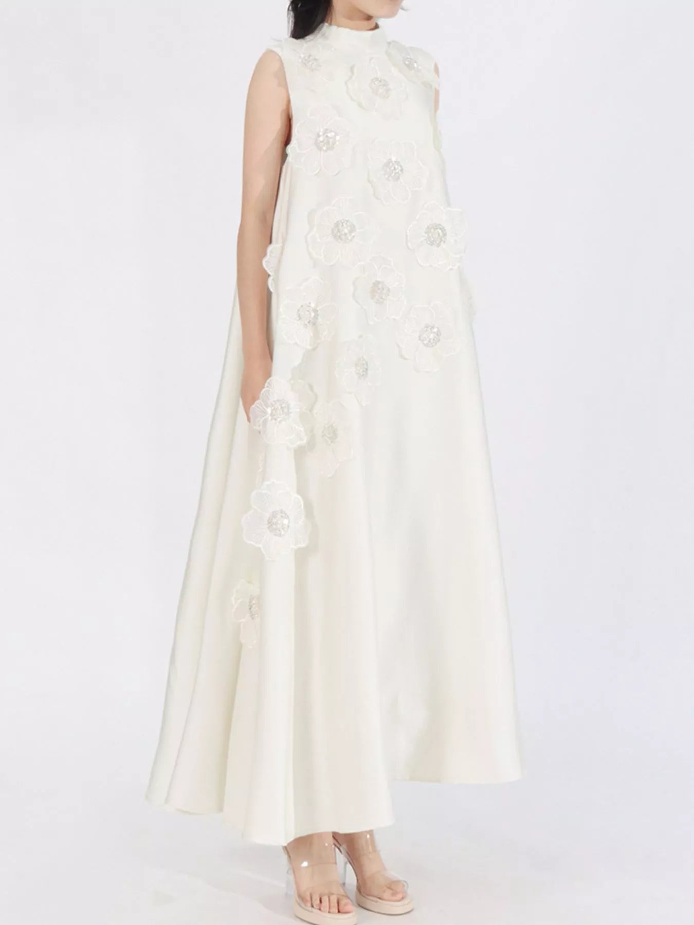 Floral maxi dress in black front view