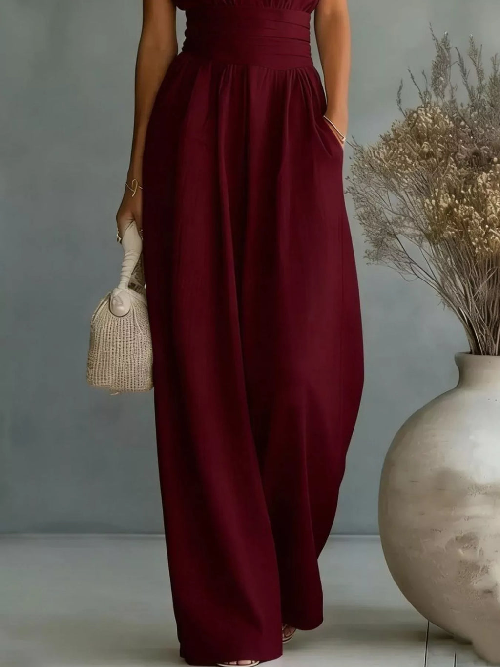 Plus size jumpsuit pocket detail view