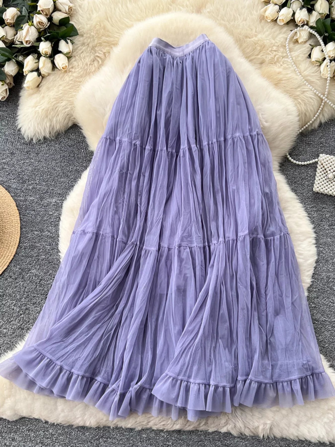 Tiered tulle skirt front view full silhouette