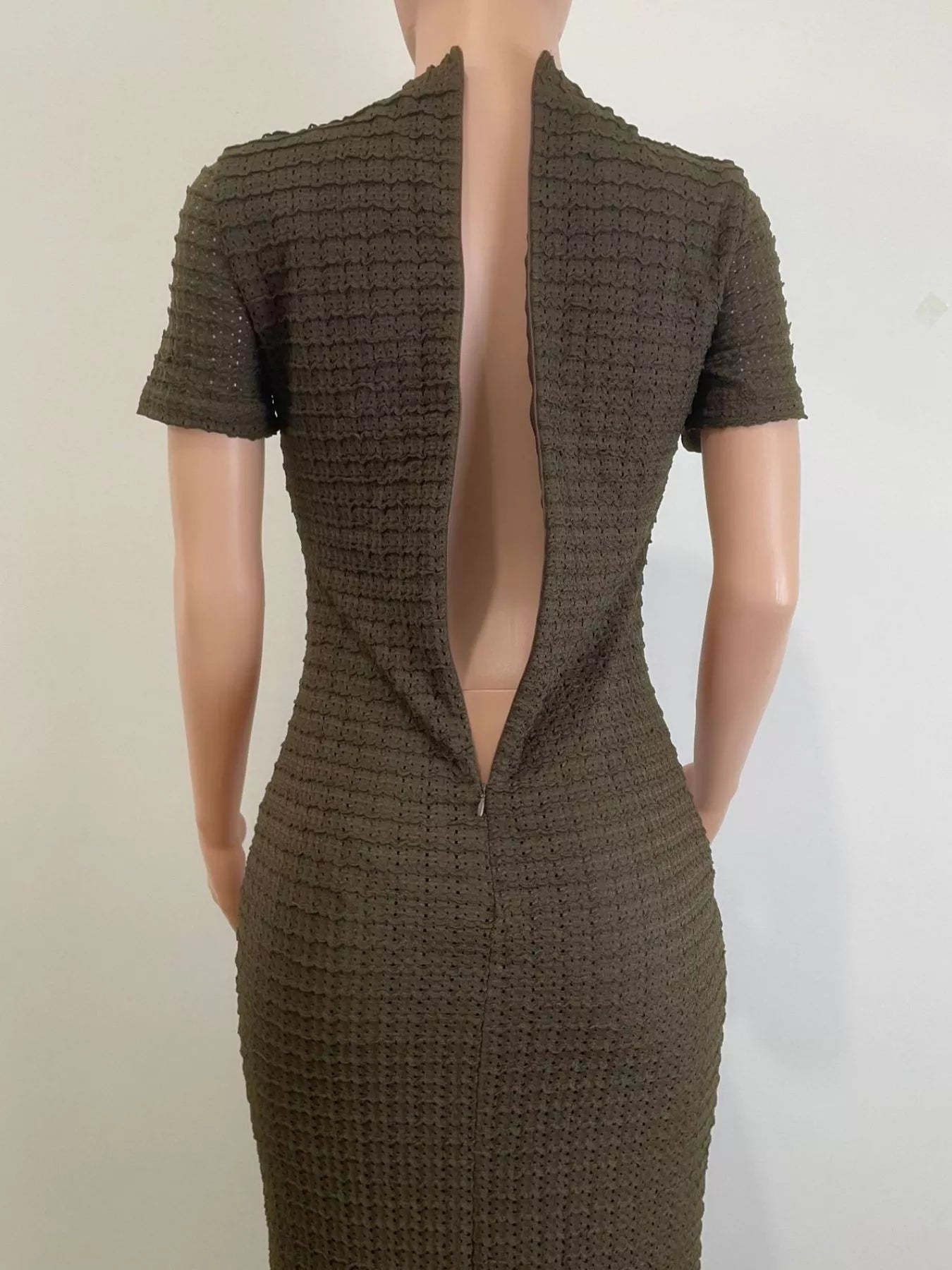 Dark brown midi dress styled on model