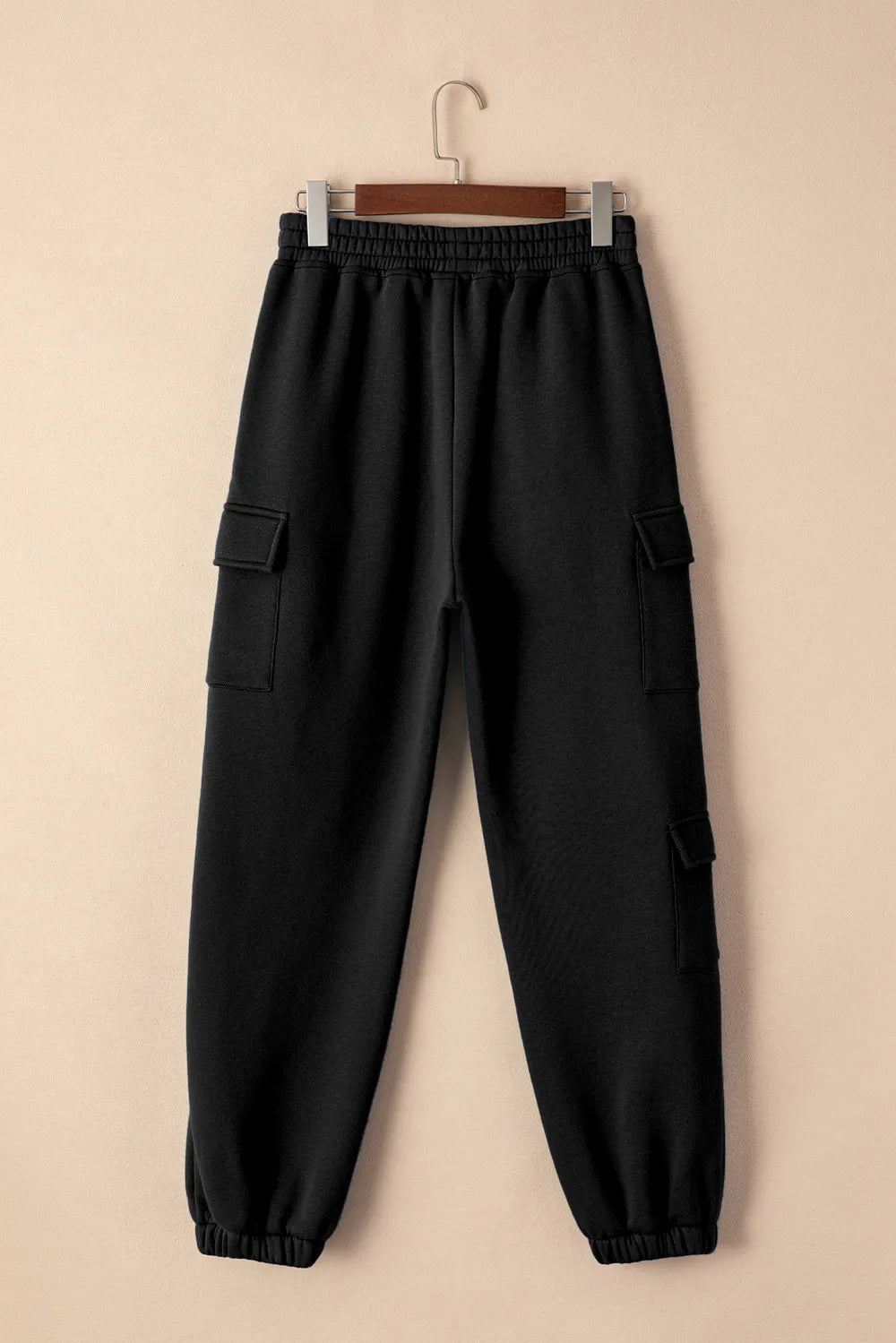 Elastic waistband detail on black joggers