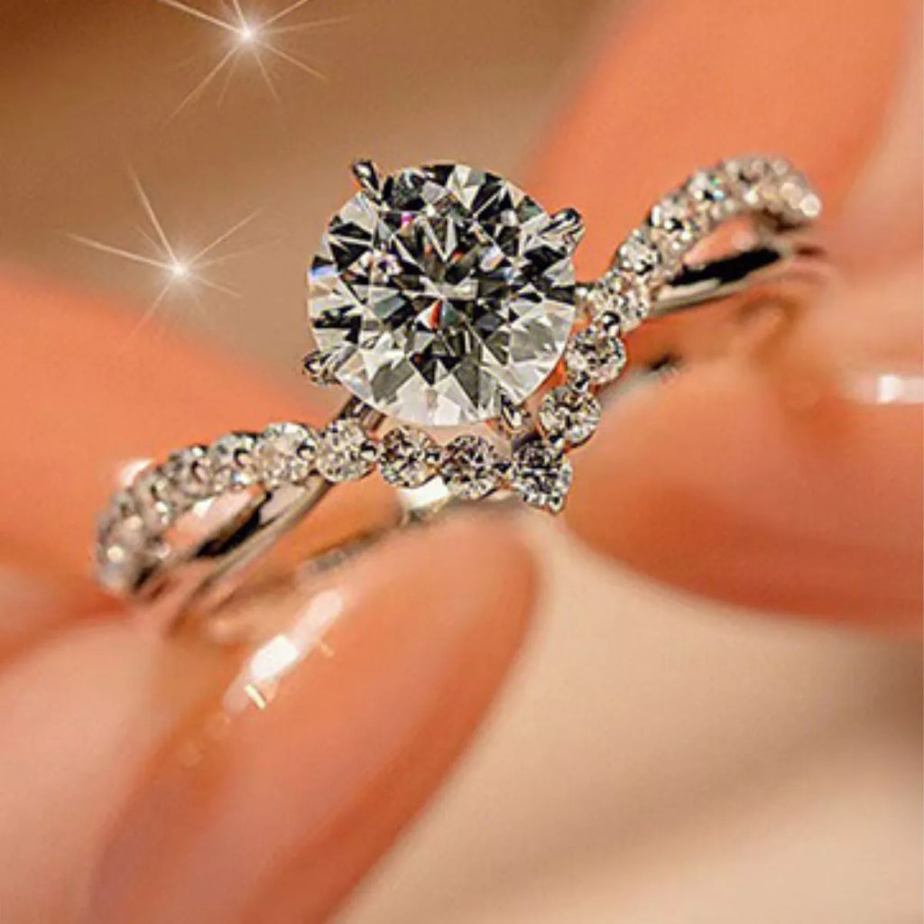 Moissanite sterling silver ring top view