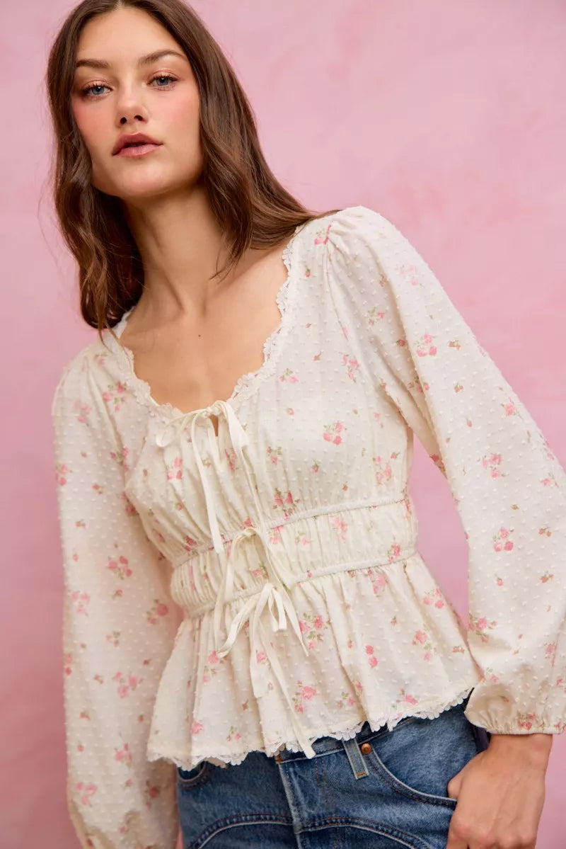 Floral clip dot blouse styled casual look
