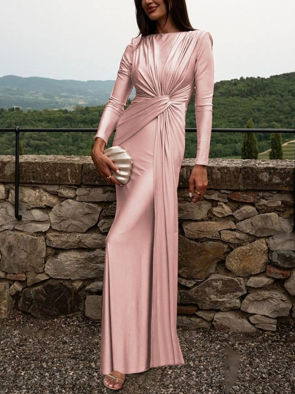 Twisted maxi dress ruched twist front detail