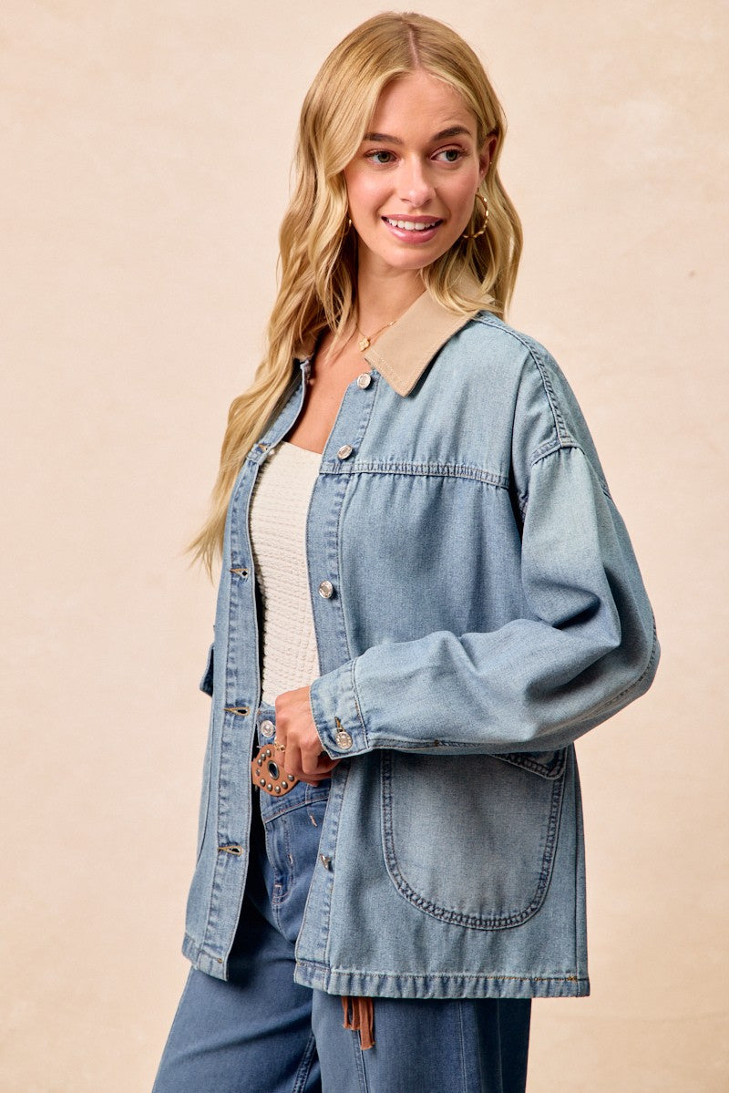 Denim jacket hem and waist detail