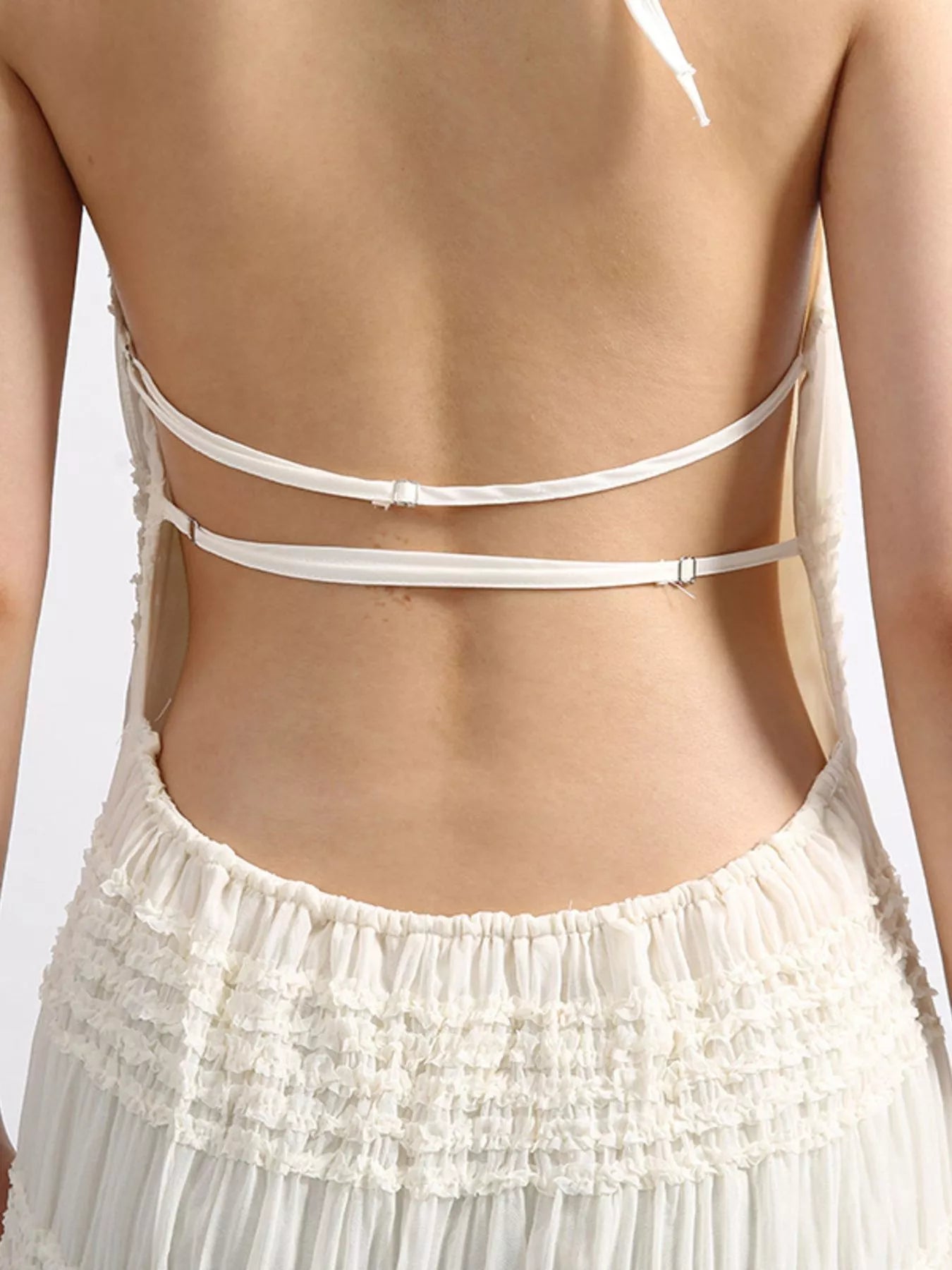 Long white party dress detail shot