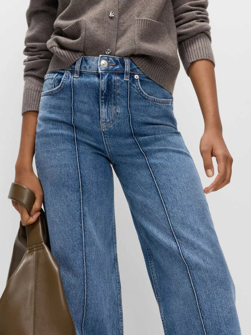 Front seam wide leg jeans in blue front view