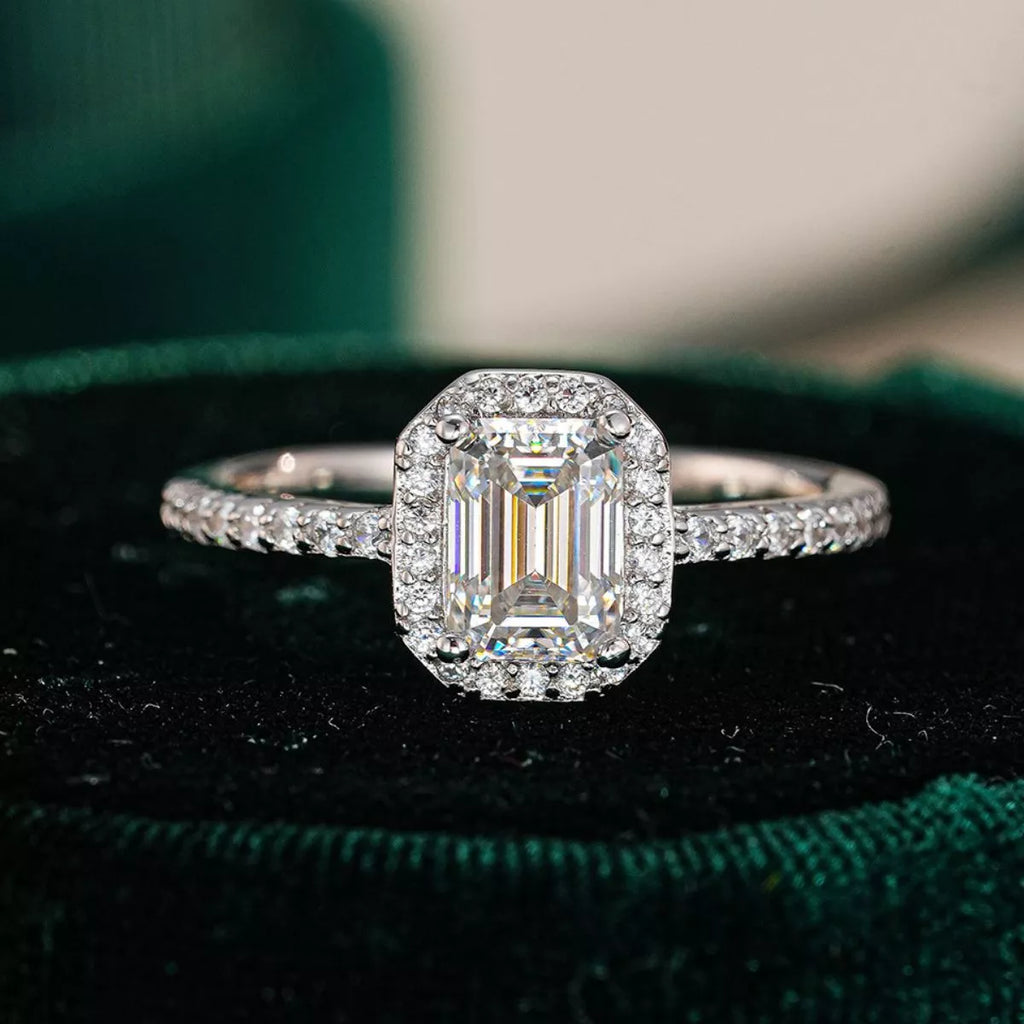 Moissanite ring in matching gift box