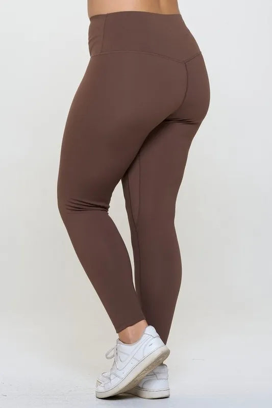 Coffee brown fleece leggings styled with sweater