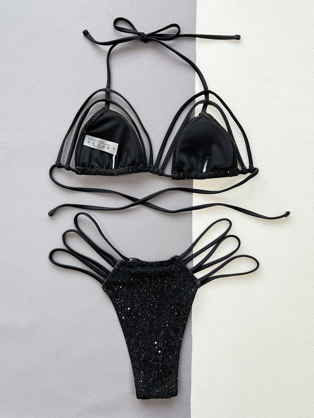 Glitter thong bikini bottom side view