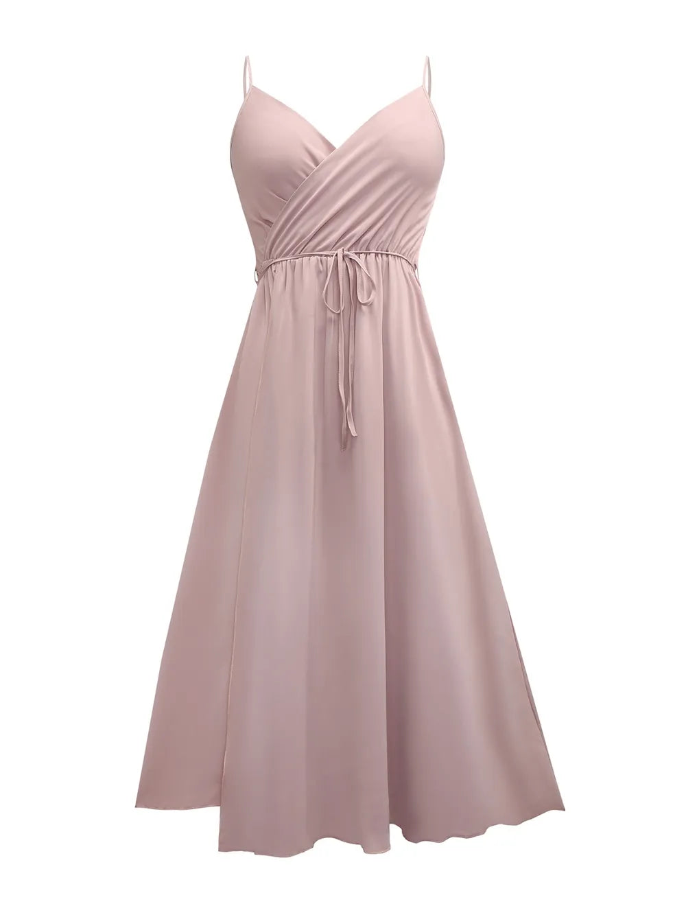 Cami midi dress flowy skirt detail on model