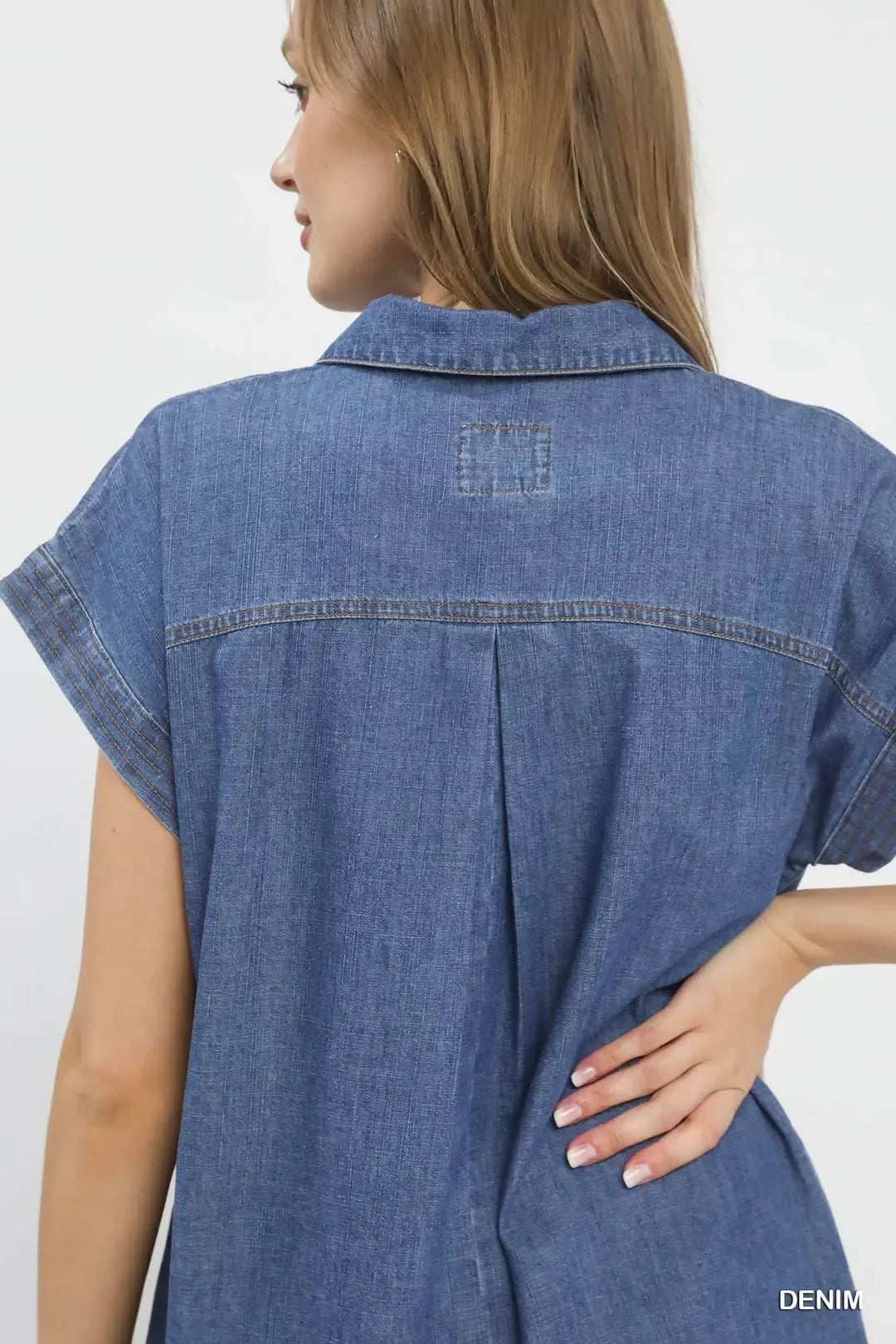 Stone washed denim dress back view