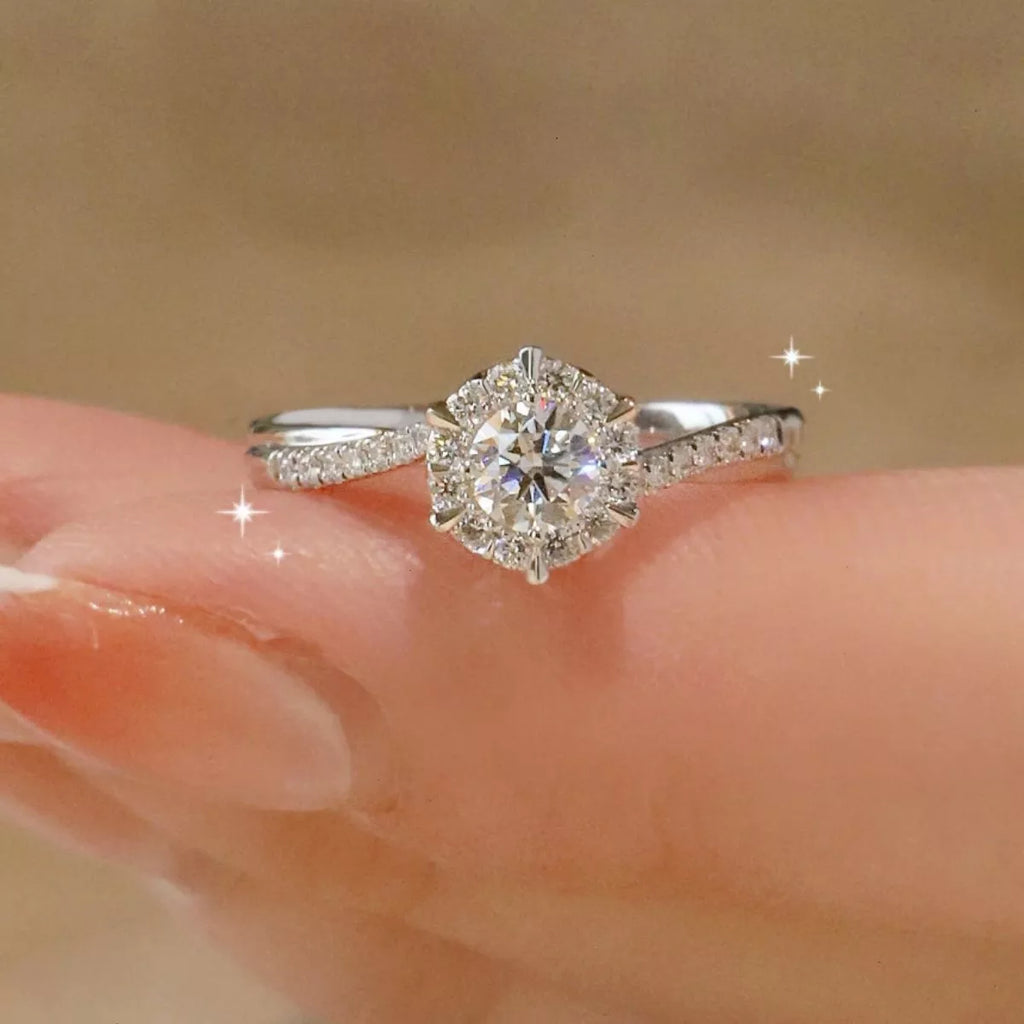 Sterling silver moissanite band ring top view