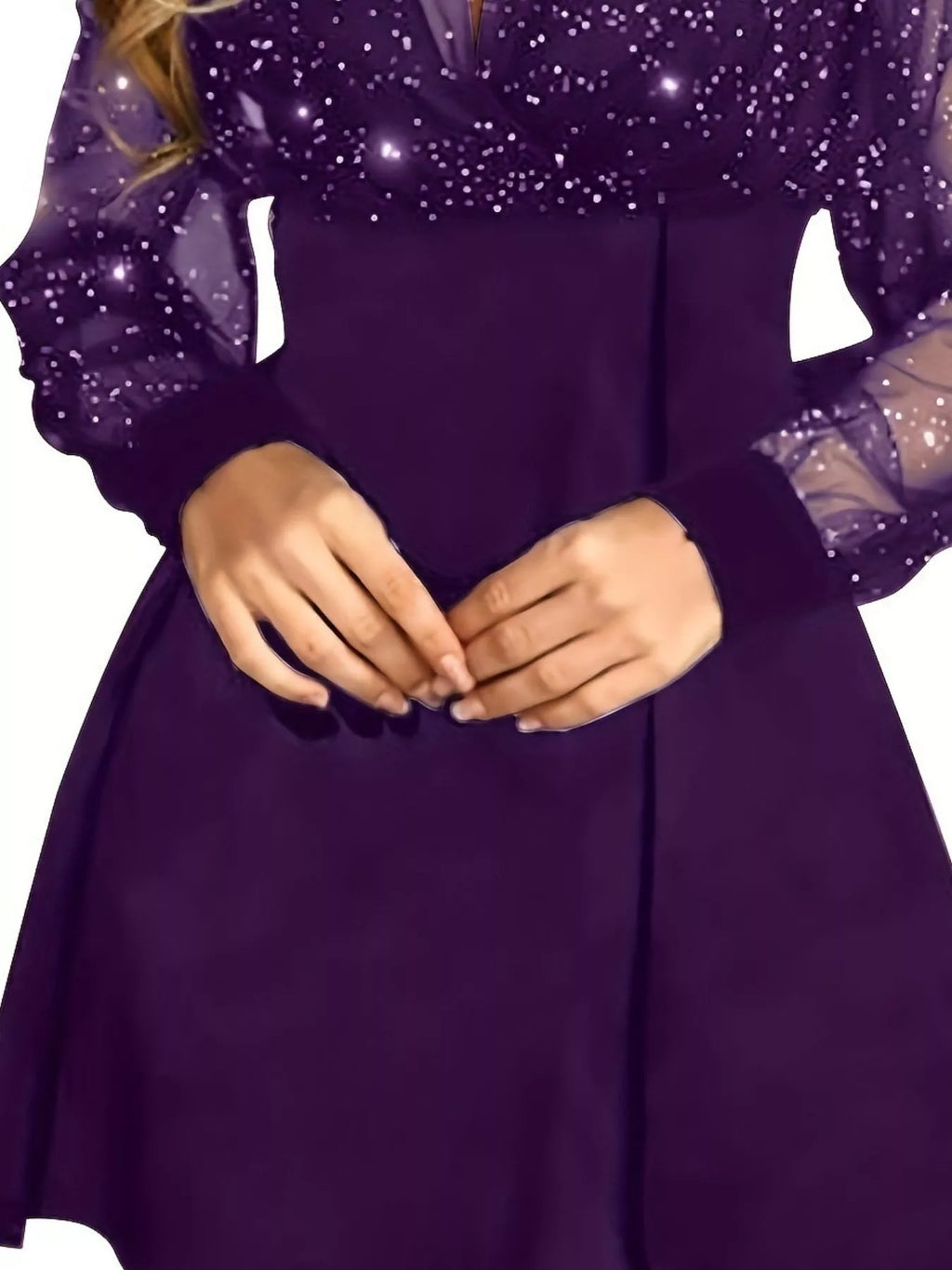 Sheer glitter mini dress back styling detail