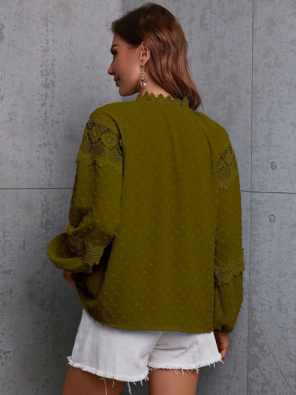 Misty blue crochet long sleeve blouse