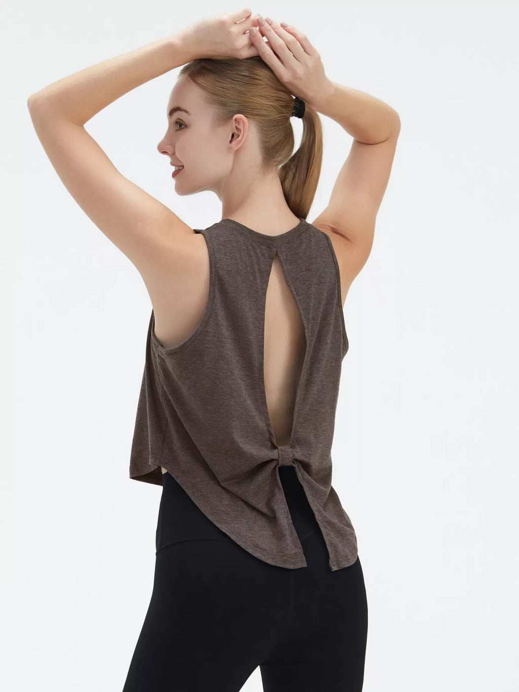 Active tank styled with leggings on model