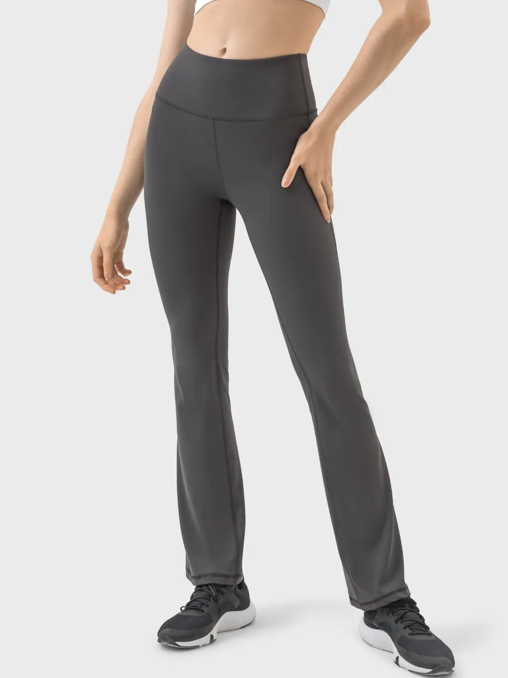 Dark gray high waist active pants back view