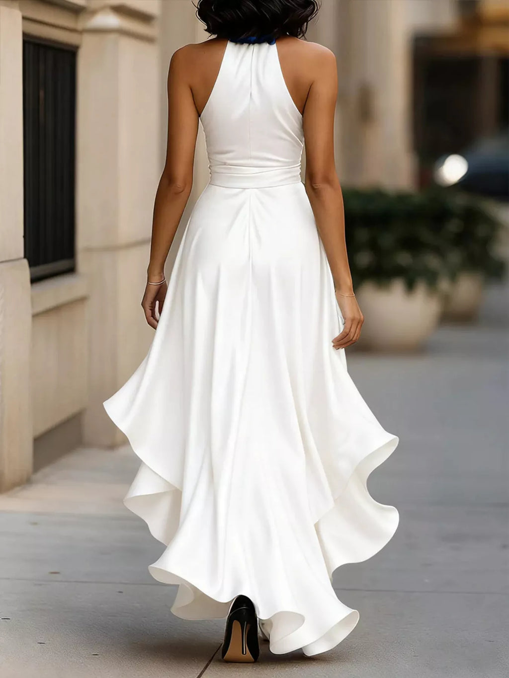 Halter neck maxi dress side view with slit
