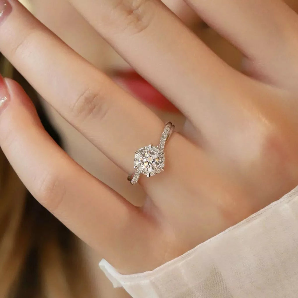 2 carat moissanite ring in 925 sterling silver band front view