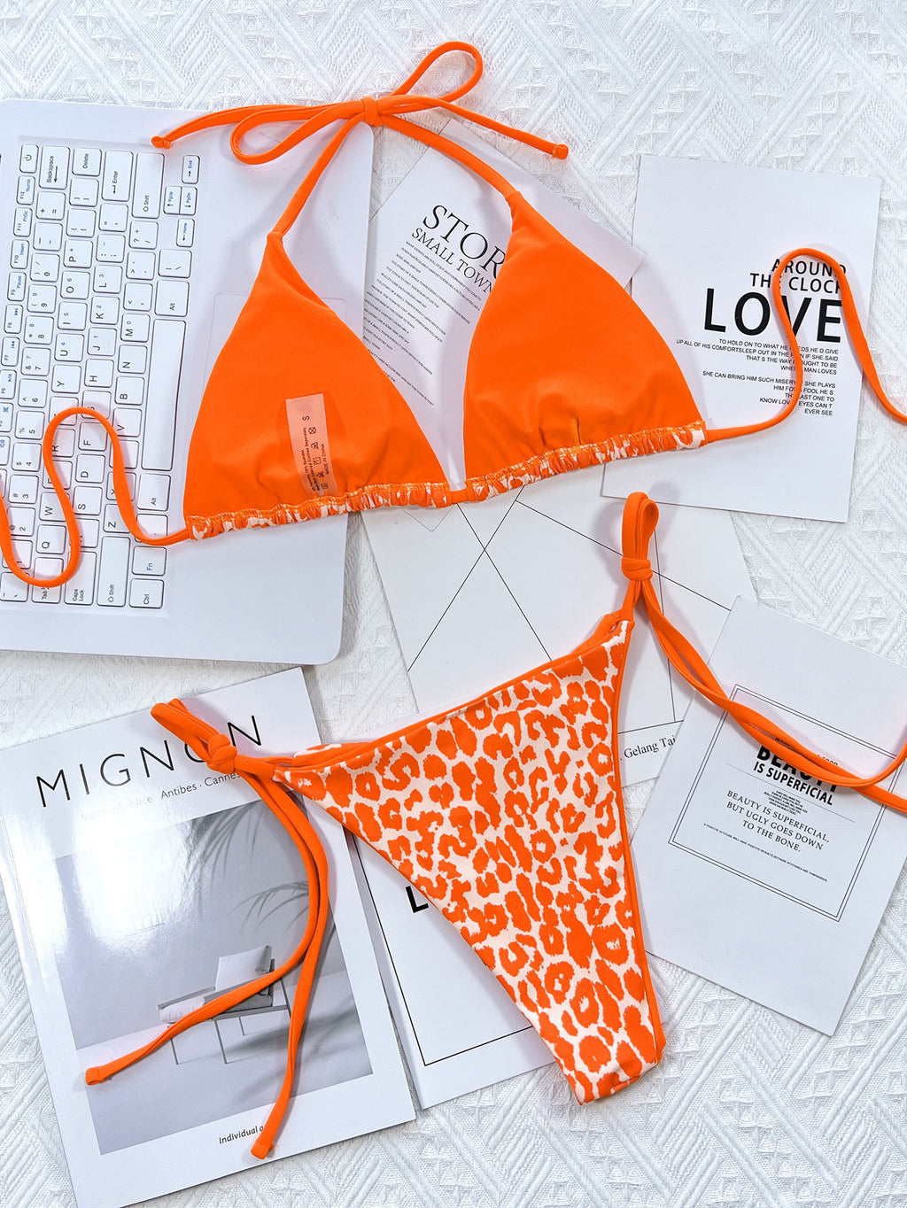Aqua halter bikini model styled look