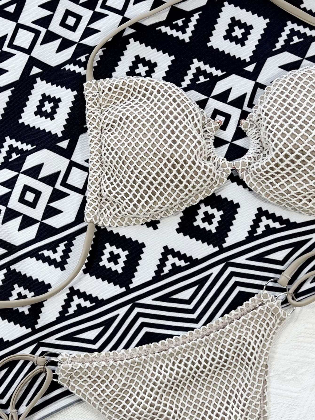Ivory halter bikini set styled beach look