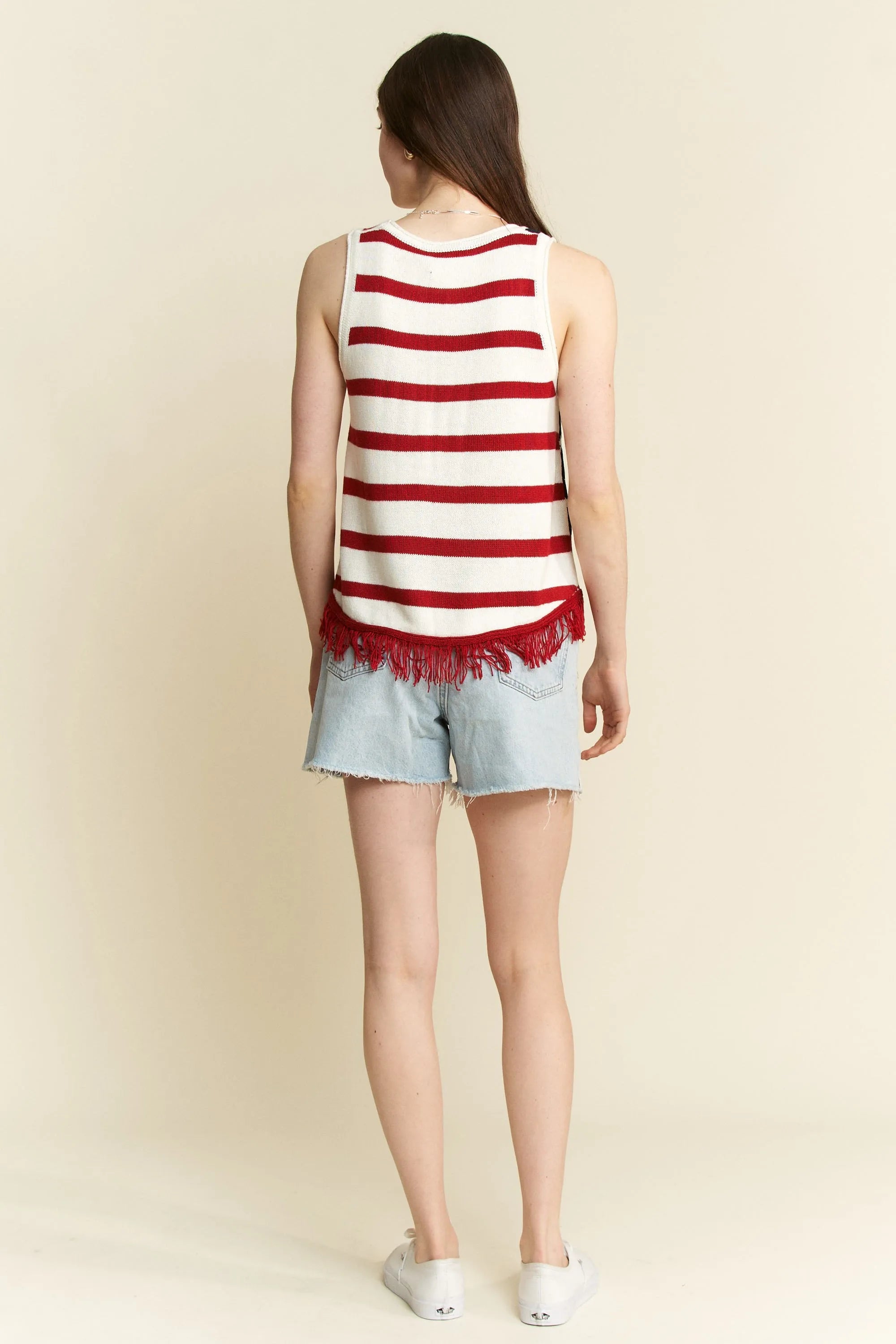 American flag fringe tank top full length view