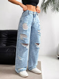 Distressed wide leg jeans back view