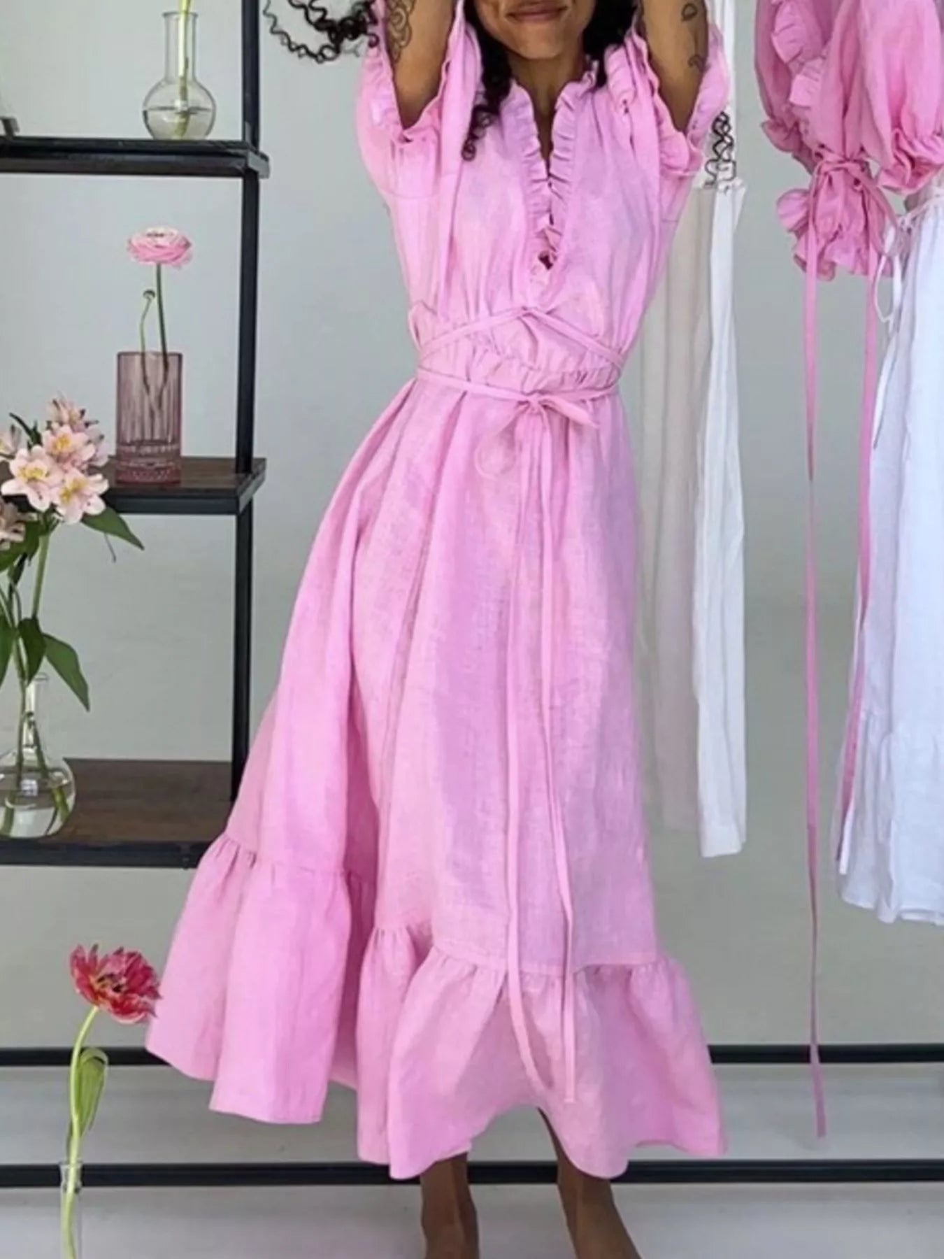 Puff sleeve dress side view