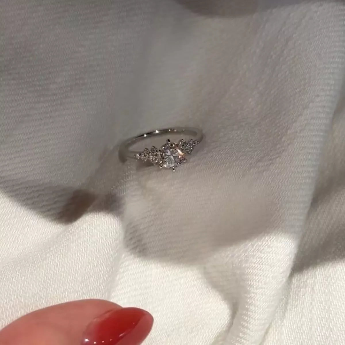 Adjustable sterling silver moissanite ring band detail
