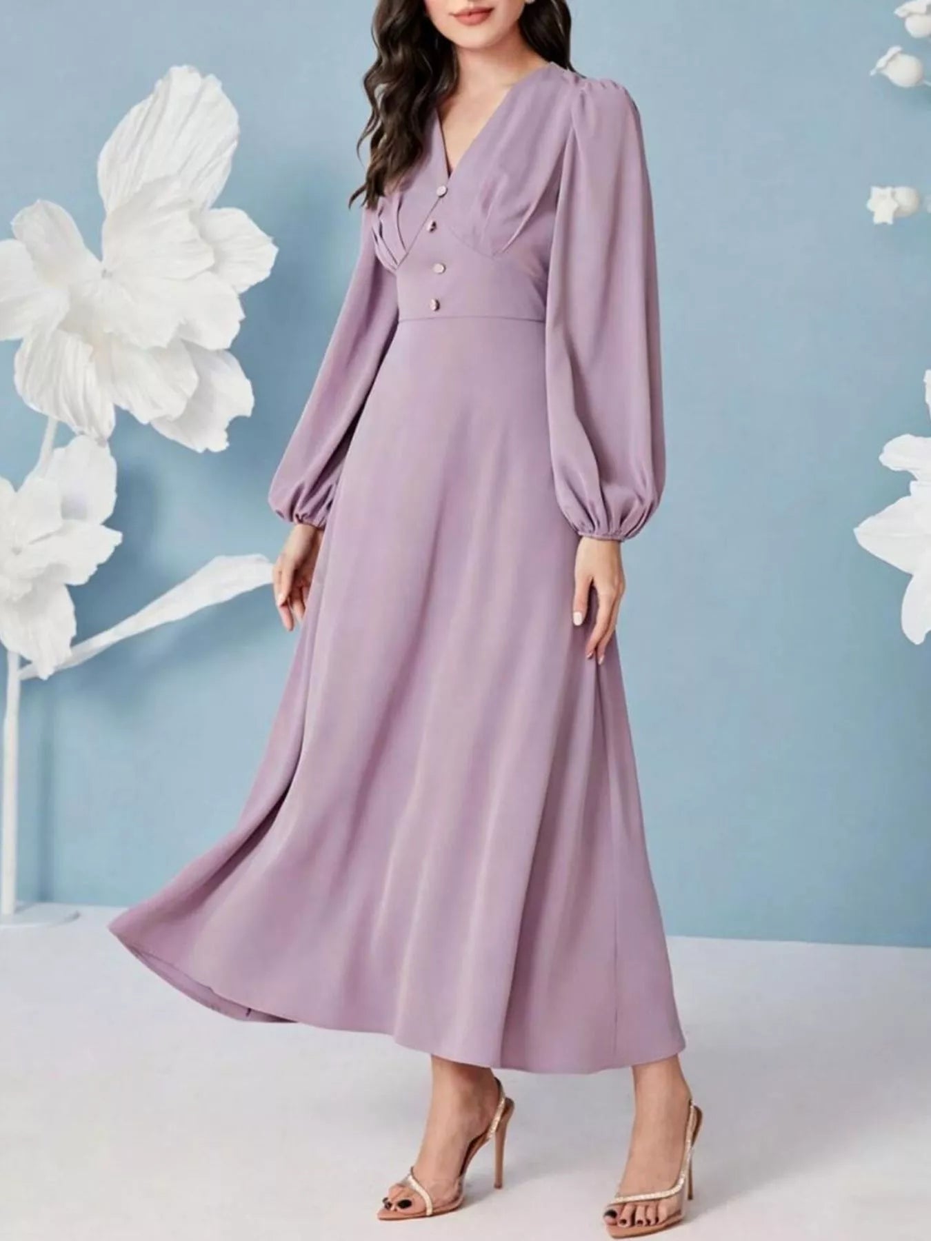 V neck maxi dress back view