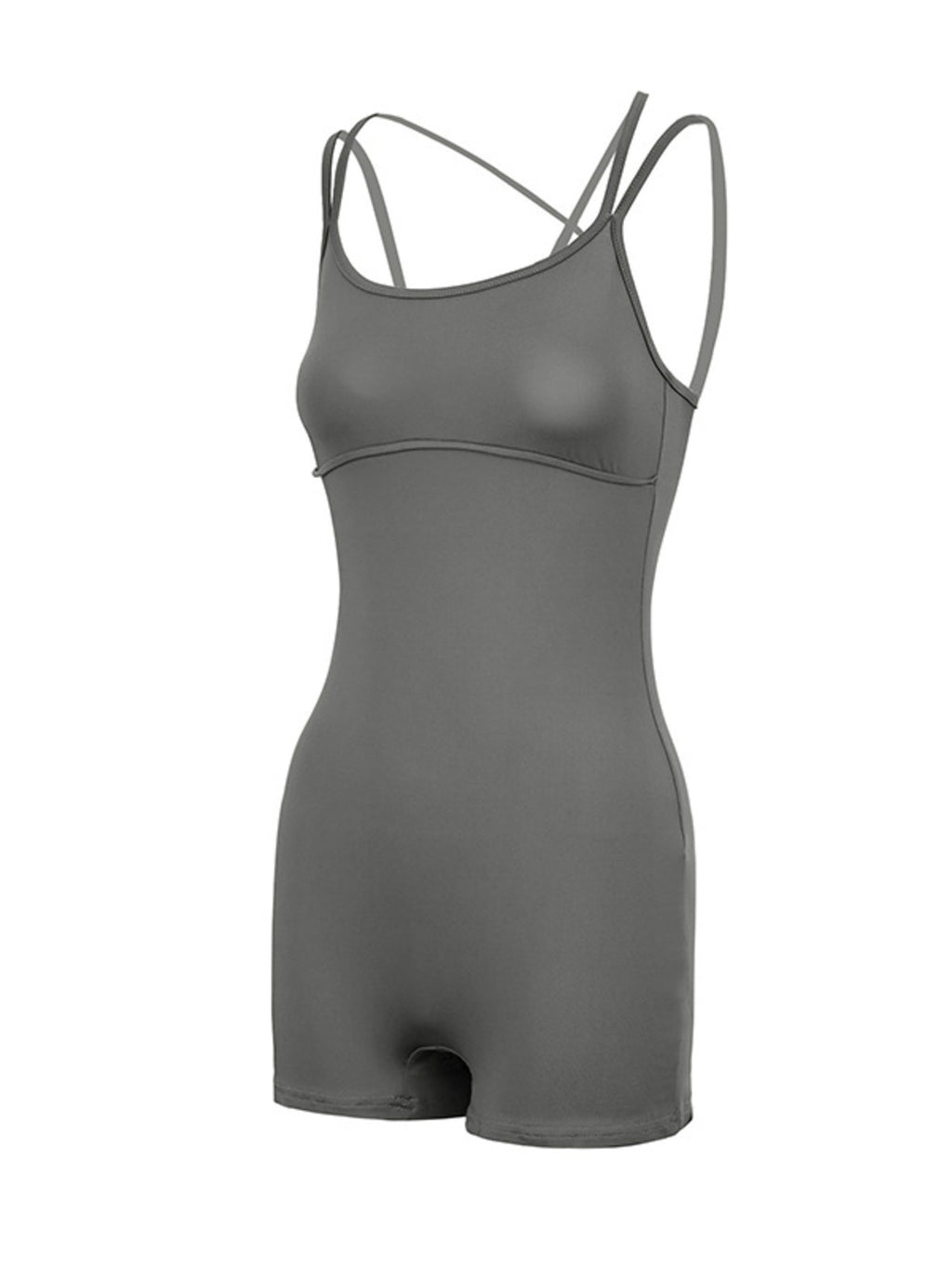 Brown active romper side profile on model