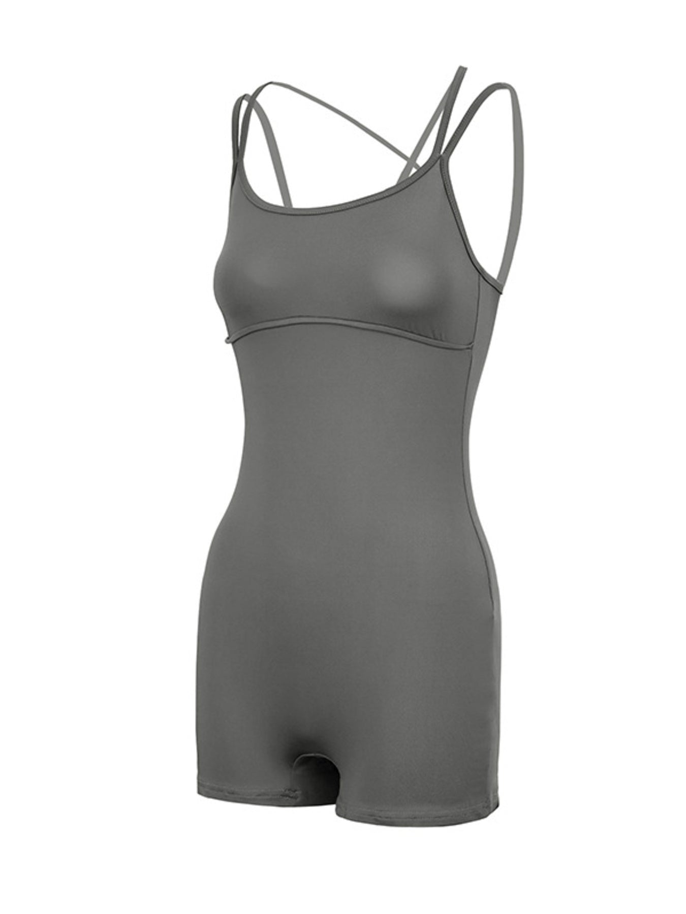 Brown active romper side profile on model