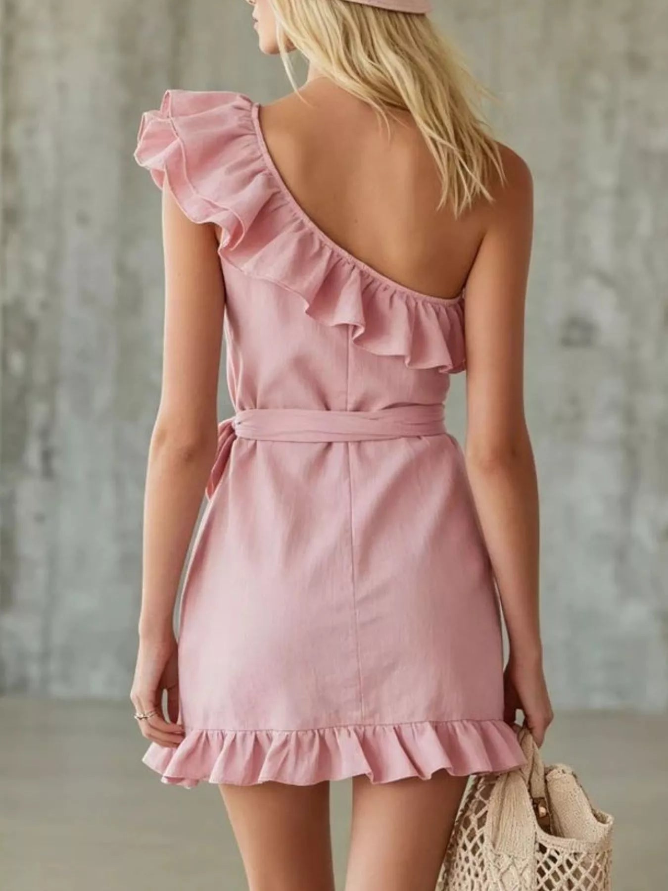 Ruffle trim wrap dress side view