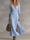 Button front slit maxi dress front view
