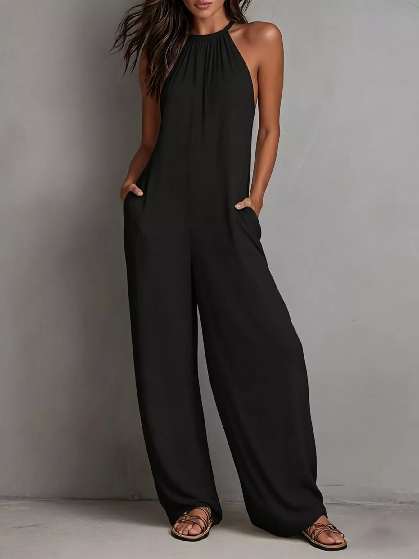 Sleeveless jumpsuit back view