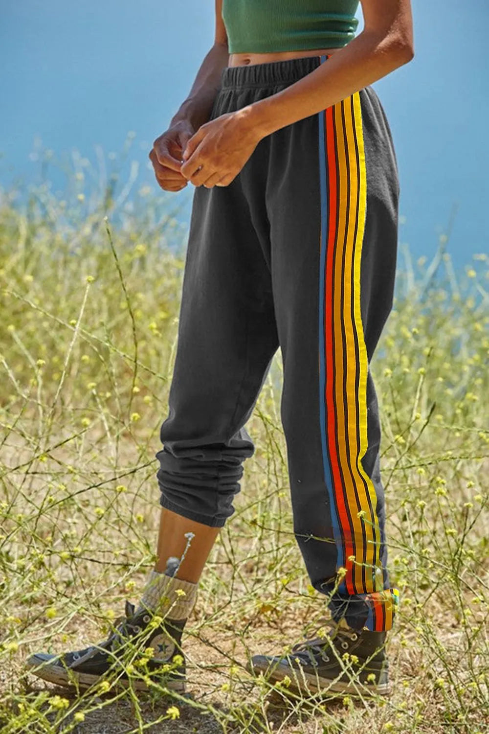 Contrast striped active pants front view