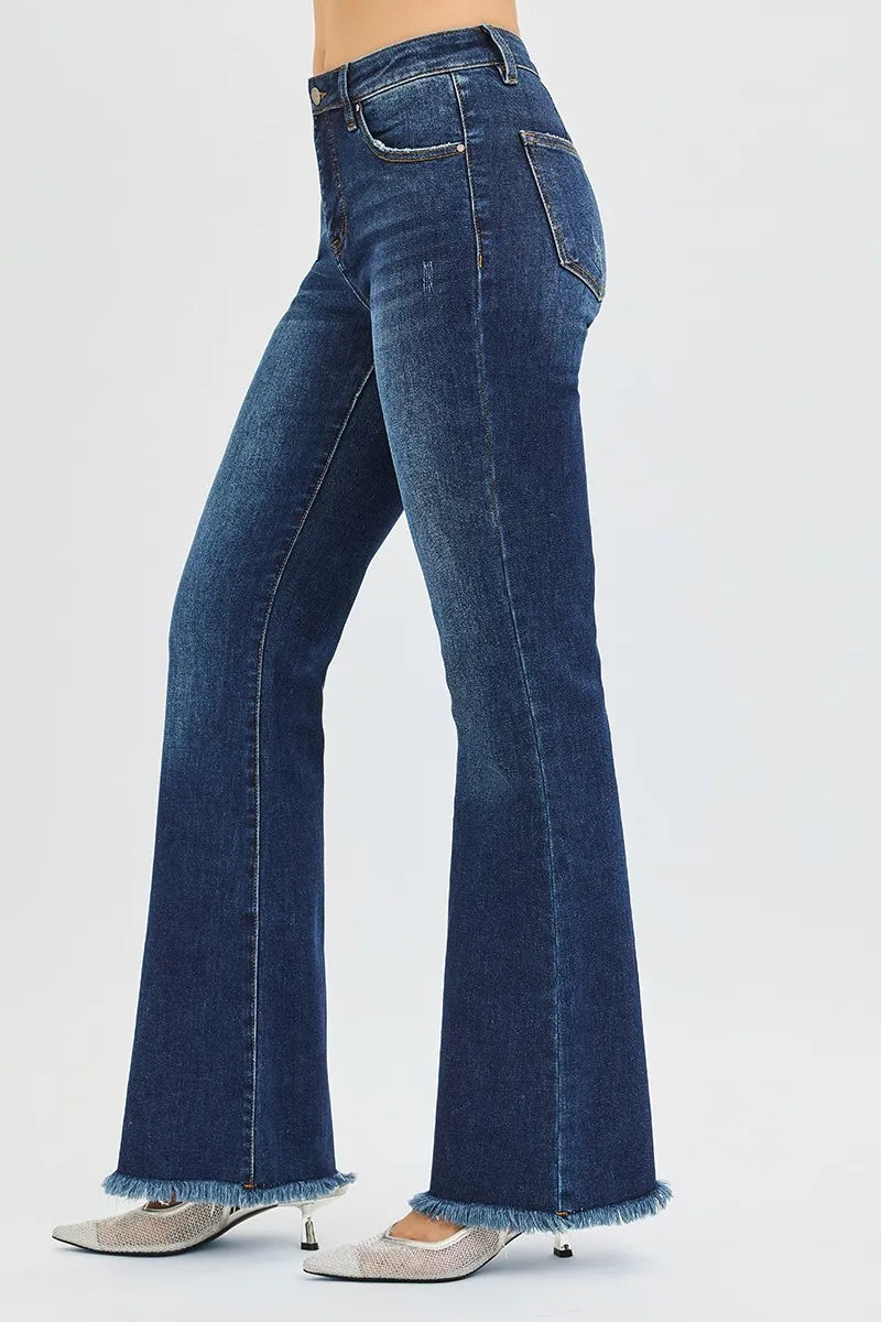 RISEN flare jeans raw hem detail